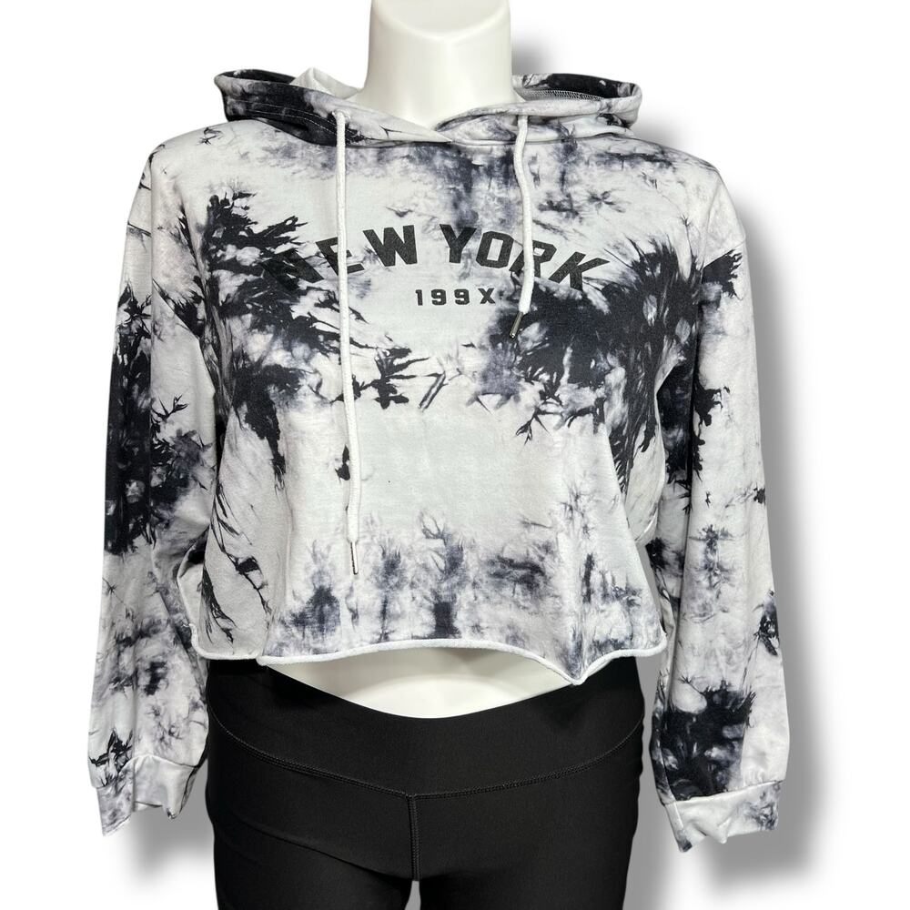 Shein Womens Crop Top Hoodie Hooded Sweatshirt Pullover New York Tie Dye Large